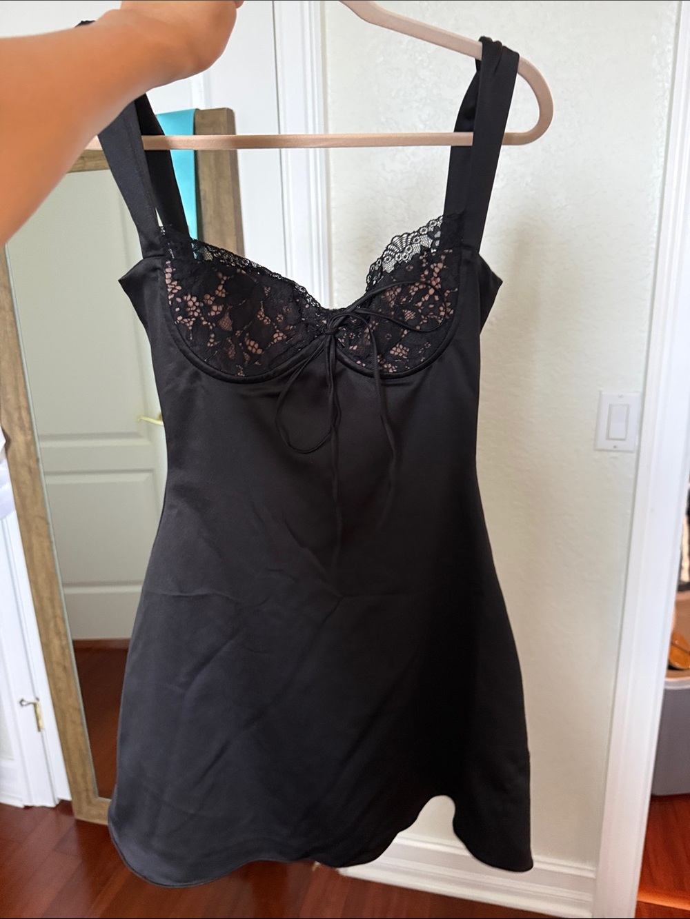 House of CB Black Lace-Trim Slip Dress